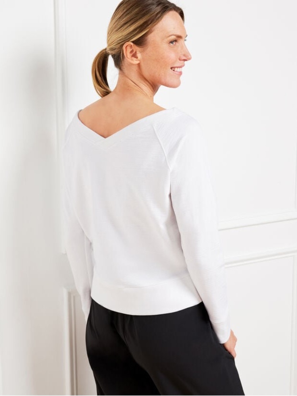 T by Talbots Cozy Crush Two Way White Pullover Top Size S